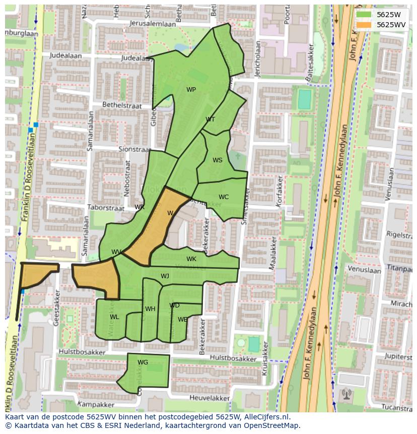 Afbeelding van het postcodegebied 5625 WV op de kaart.