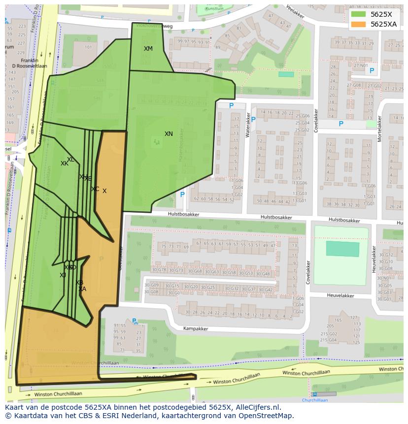 Afbeelding van het postcodegebied 5625 XA op de kaart.