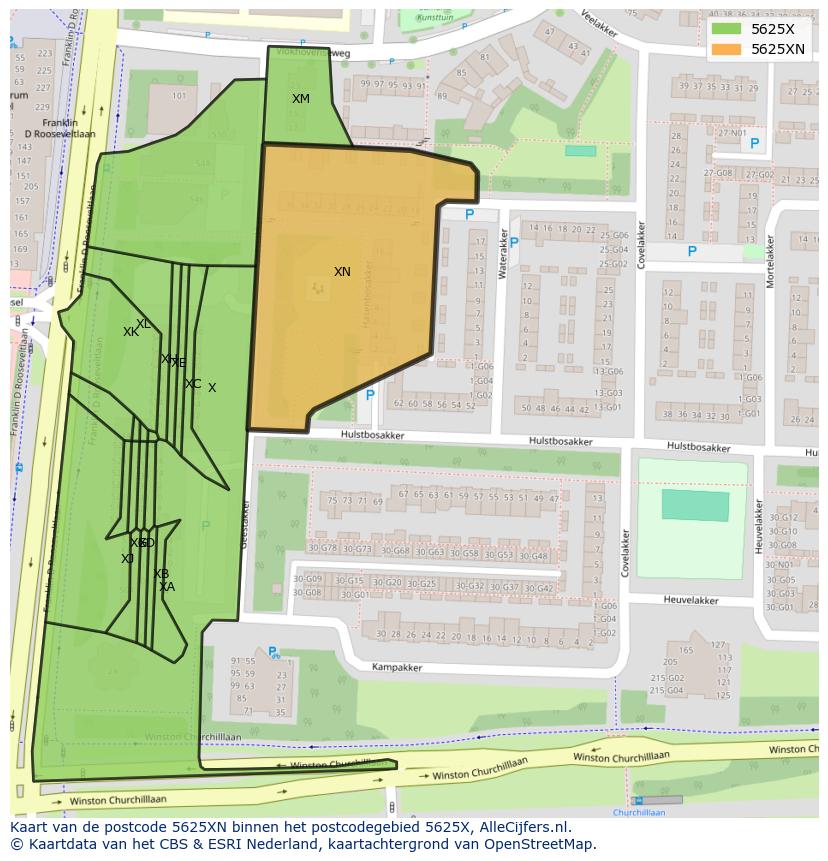 Afbeelding van het postcodegebied 5625 XN op de kaart.