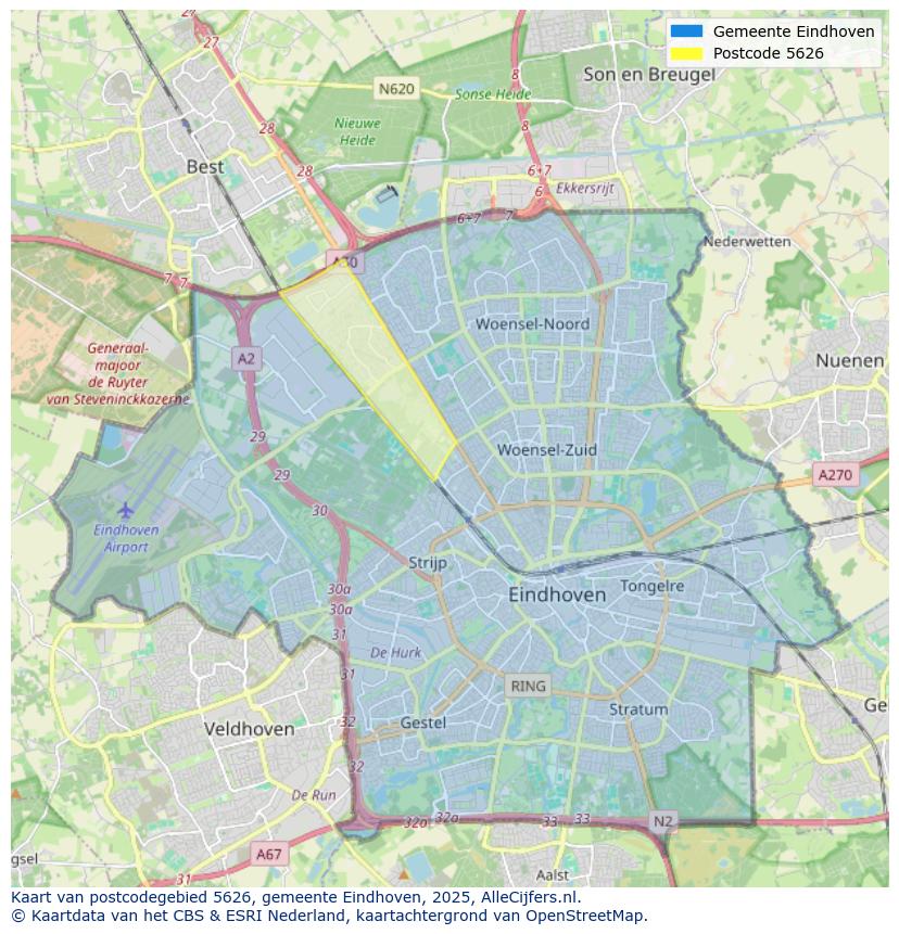 Afbeelding van het postcodegebied 5626 op de kaart.