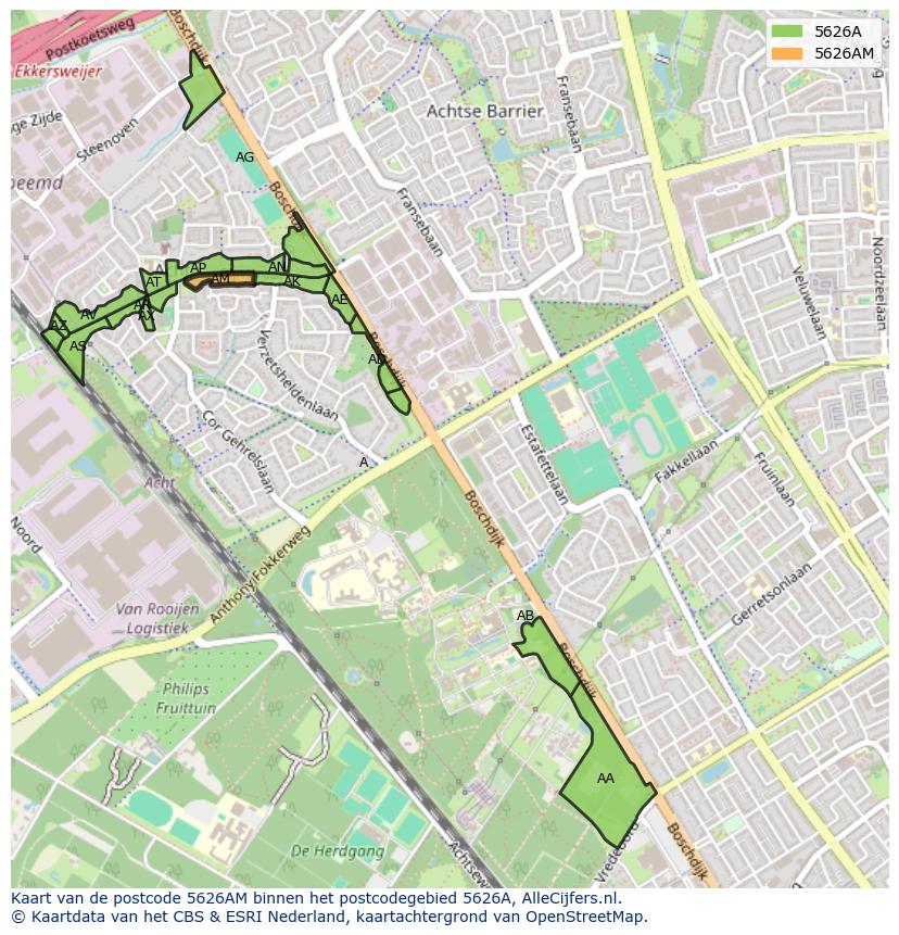 Afbeelding van het postcodegebied 5626 AM op de kaart.