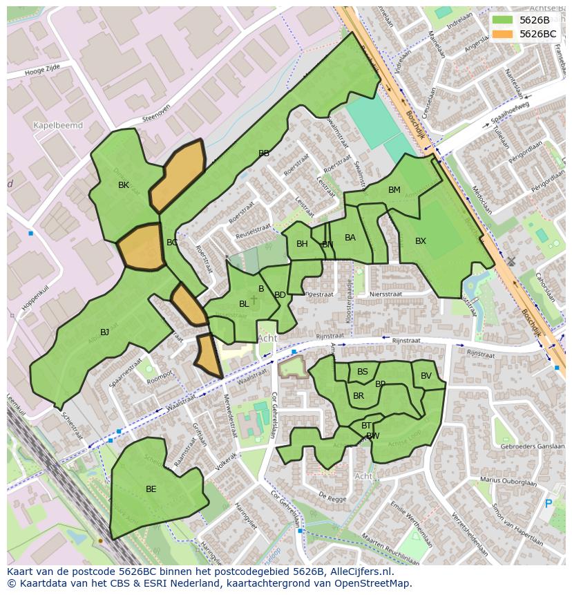 Afbeelding van het postcodegebied 5626 BC op de kaart.