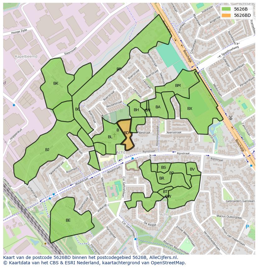 Afbeelding van het postcodegebied 5626 BD op de kaart.