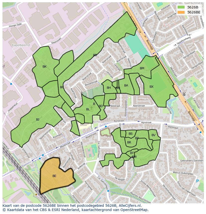 Afbeelding van het postcodegebied 5626 BE op de kaart.