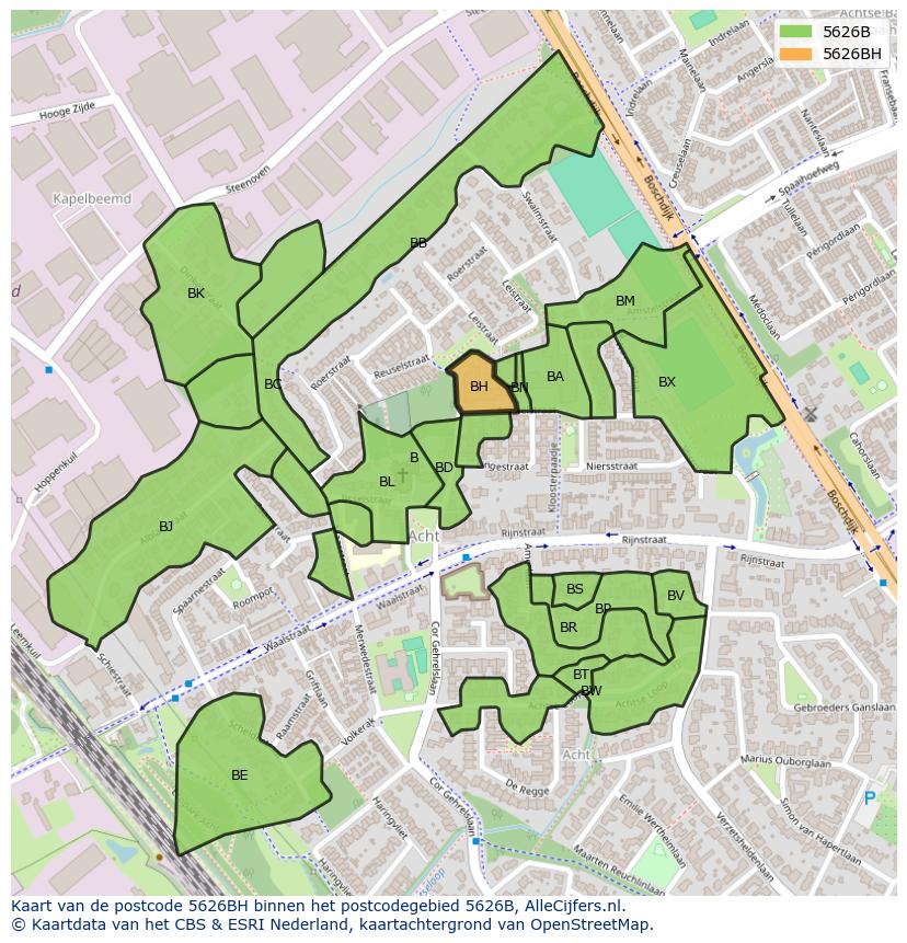 Afbeelding van het postcodegebied 5626 BH op de kaart.