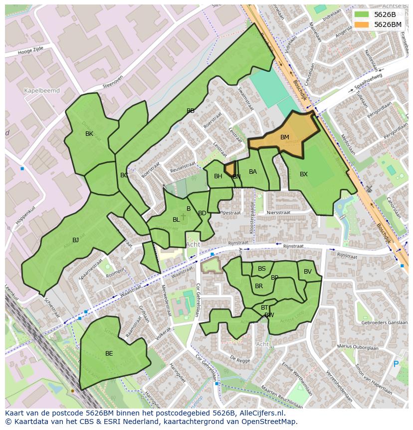 Afbeelding van het postcodegebied 5626 BM op de kaart.
