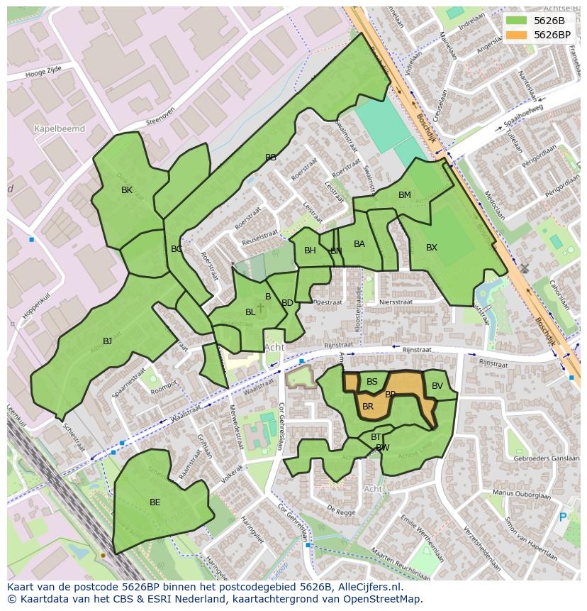 Afbeelding van het postcodegebied 5626 BP op de kaart.