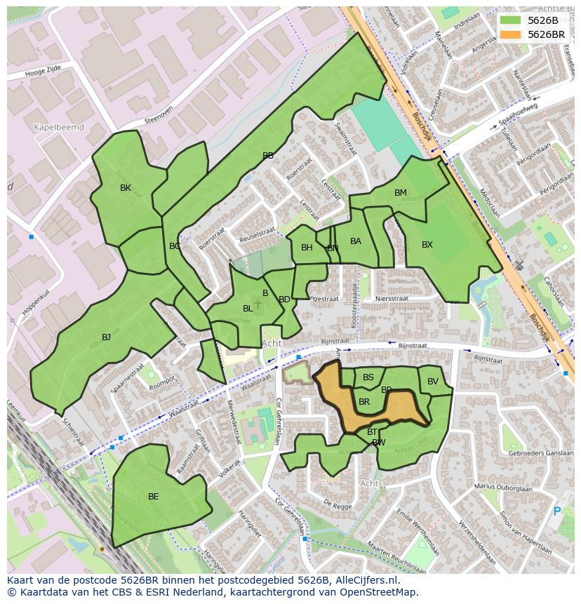 Afbeelding van het postcodegebied 5626 BR op de kaart.