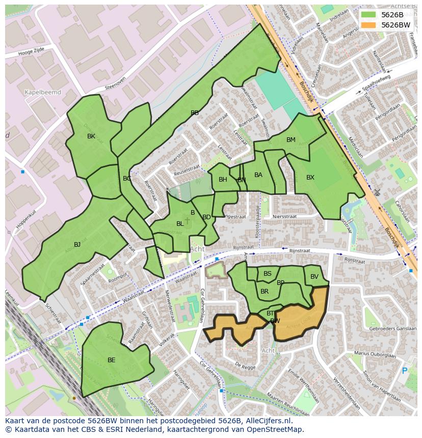 Afbeelding van het postcodegebied 5626 BW op de kaart.