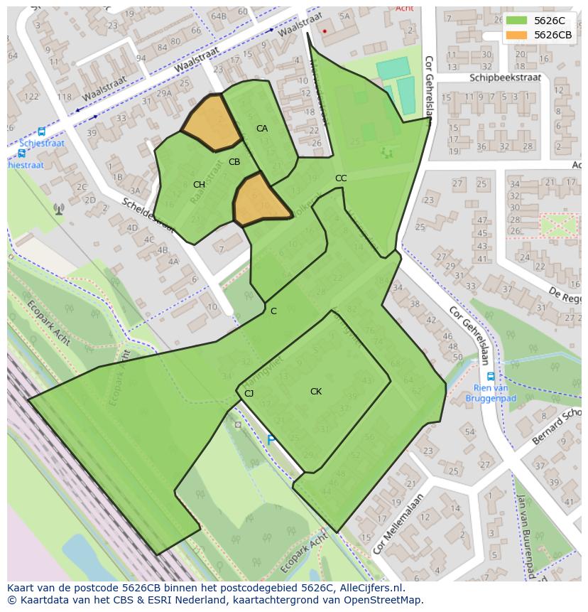 Afbeelding van het postcodegebied 5626 CB op de kaart.