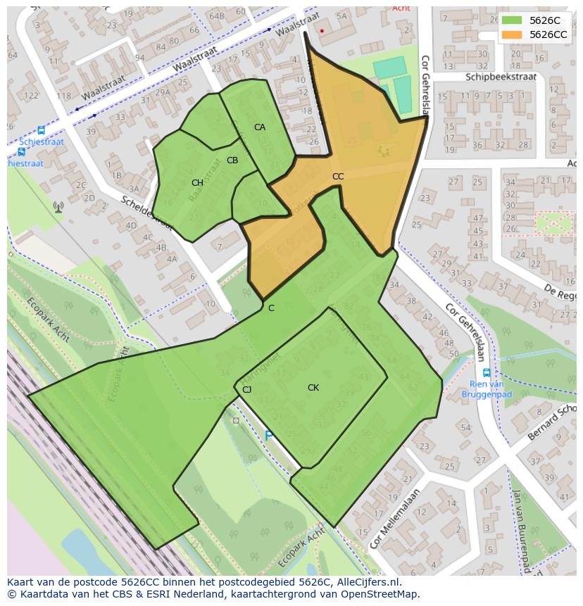 Afbeelding van het postcodegebied 5626 CC op de kaart.