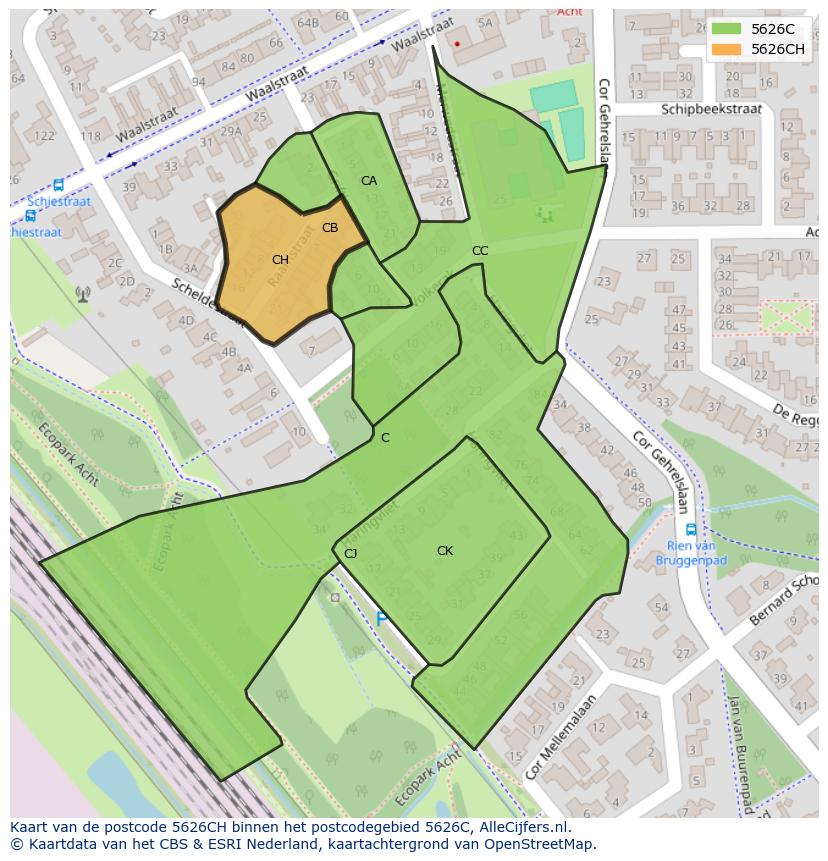 Afbeelding van het postcodegebied 5626 CH op de kaart.