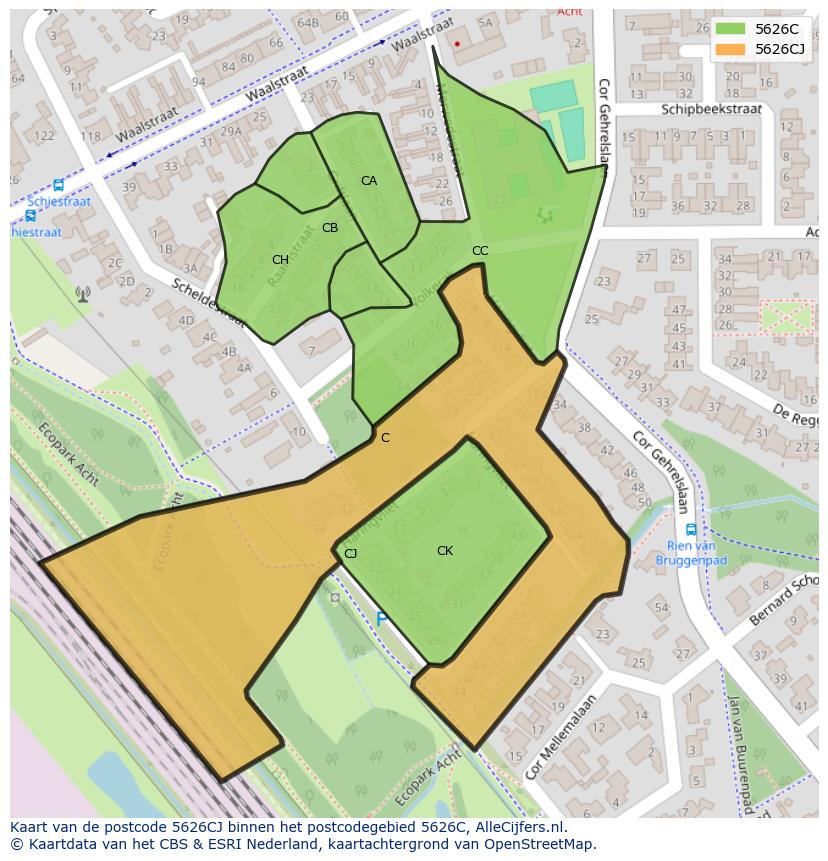 Afbeelding van het postcodegebied 5626 CJ op de kaart.