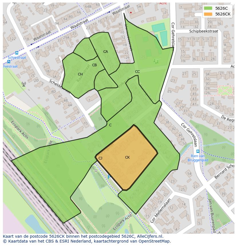 Afbeelding van het postcodegebied 5626 CK op de kaart.