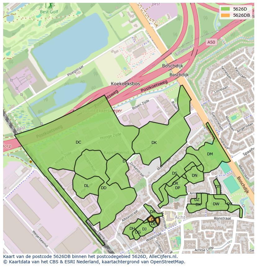 Afbeelding van het postcodegebied 5626 DB op de kaart.