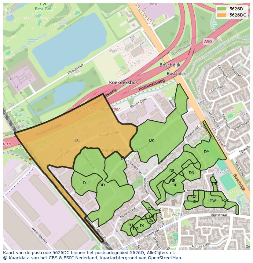 Afbeelding van het postcodegebied 5626 DC op de kaart.