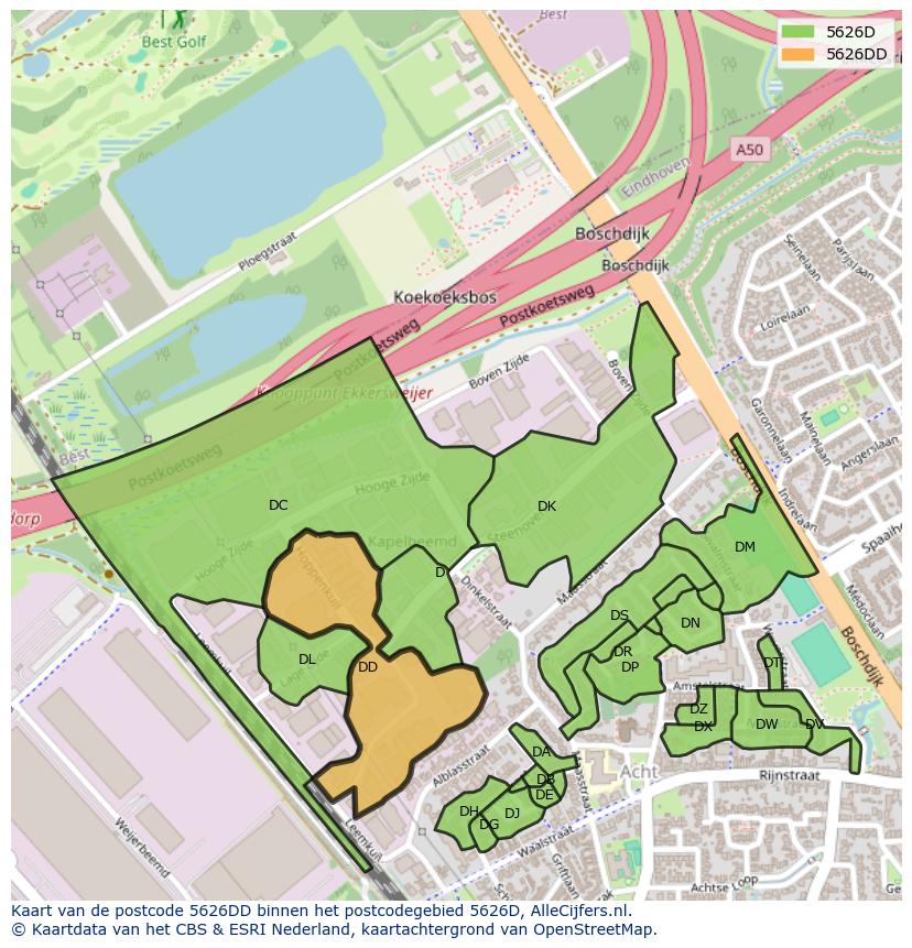 Afbeelding van het postcodegebied 5626 DD op de kaart.