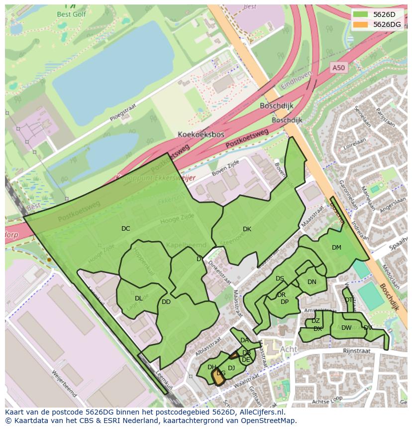 Afbeelding van het postcodegebied 5626 DG op de kaart.