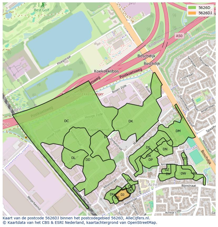 Afbeelding van het postcodegebied 5626 DJ op de kaart.
