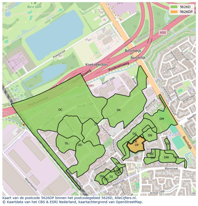 Afbeelding van het postcodegebied 5626 DP op de kaart.