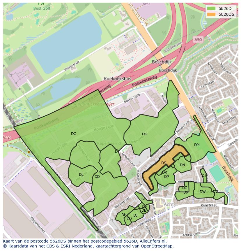 Afbeelding van het postcodegebied 5626 DS op de kaart.