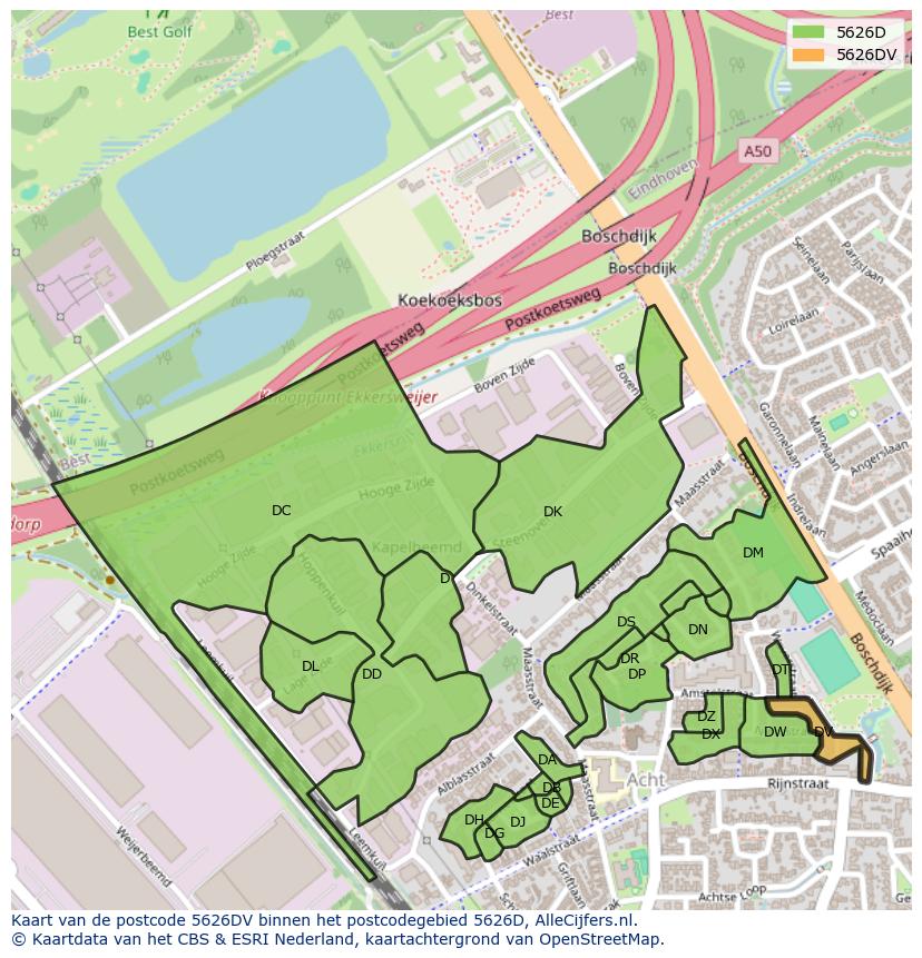 Afbeelding van het postcodegebied 5626 DV op de kaart.