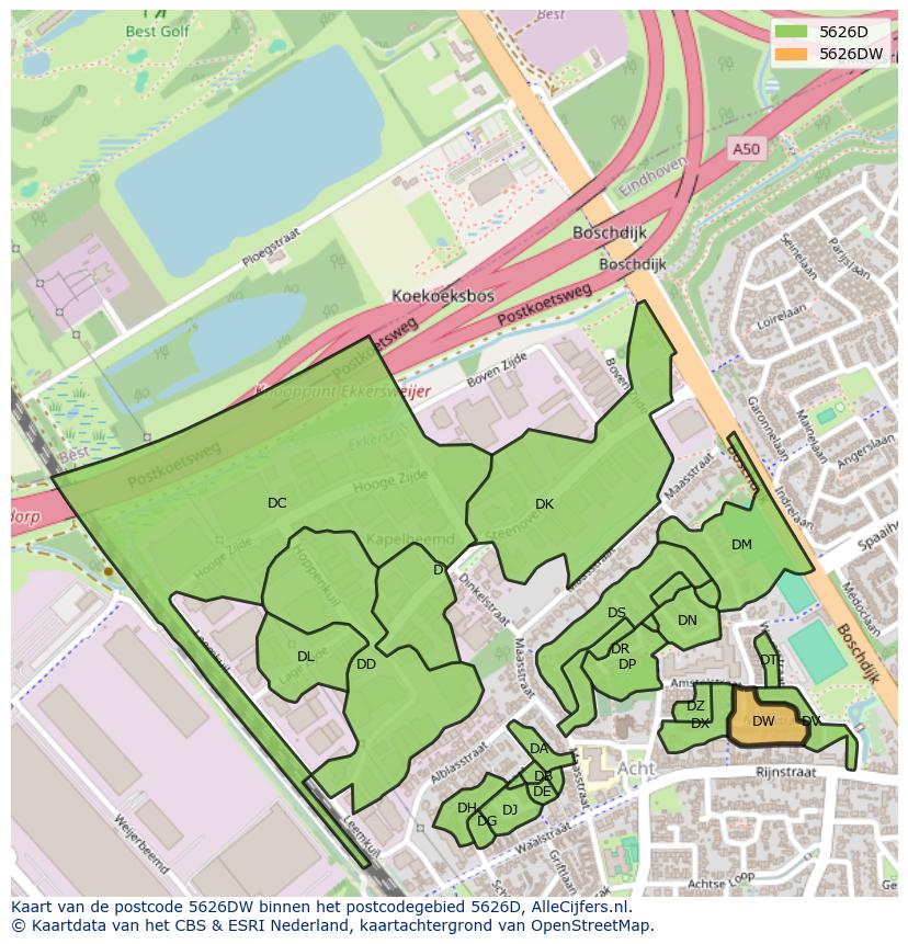 Afbeelding van het postcodegebied 5626 DW op de kaart.