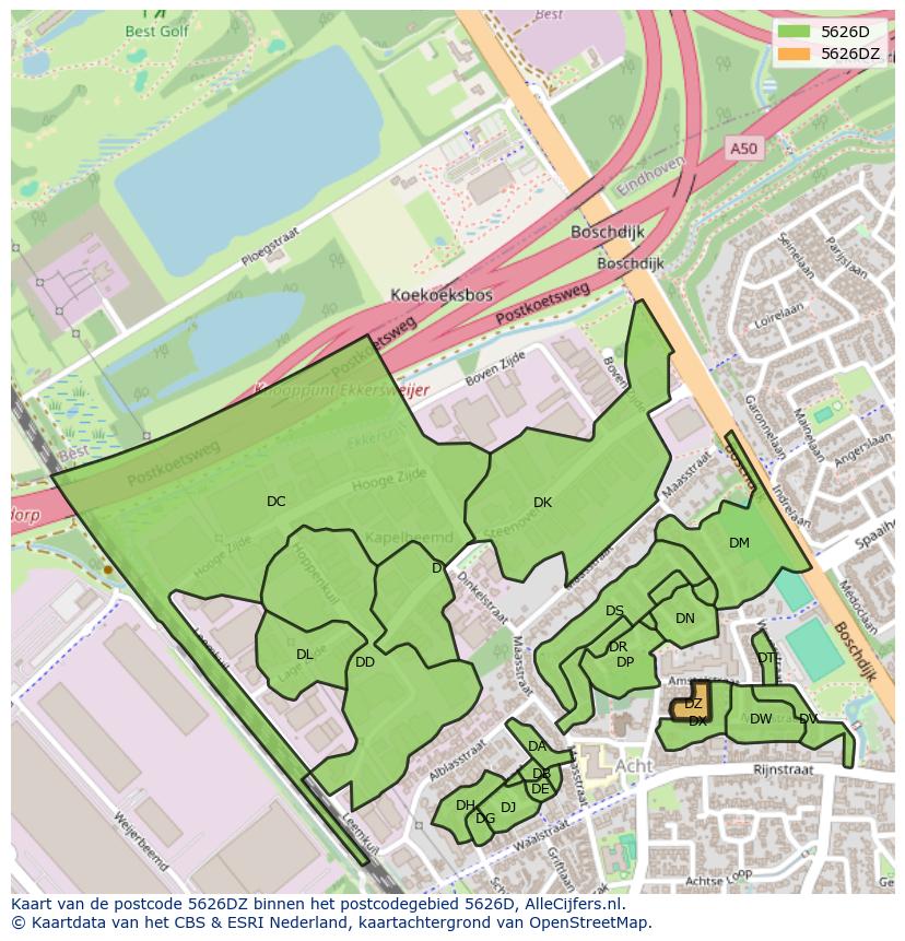 Afbeelding van het postcodegebied 5626 DZ op de kaart.