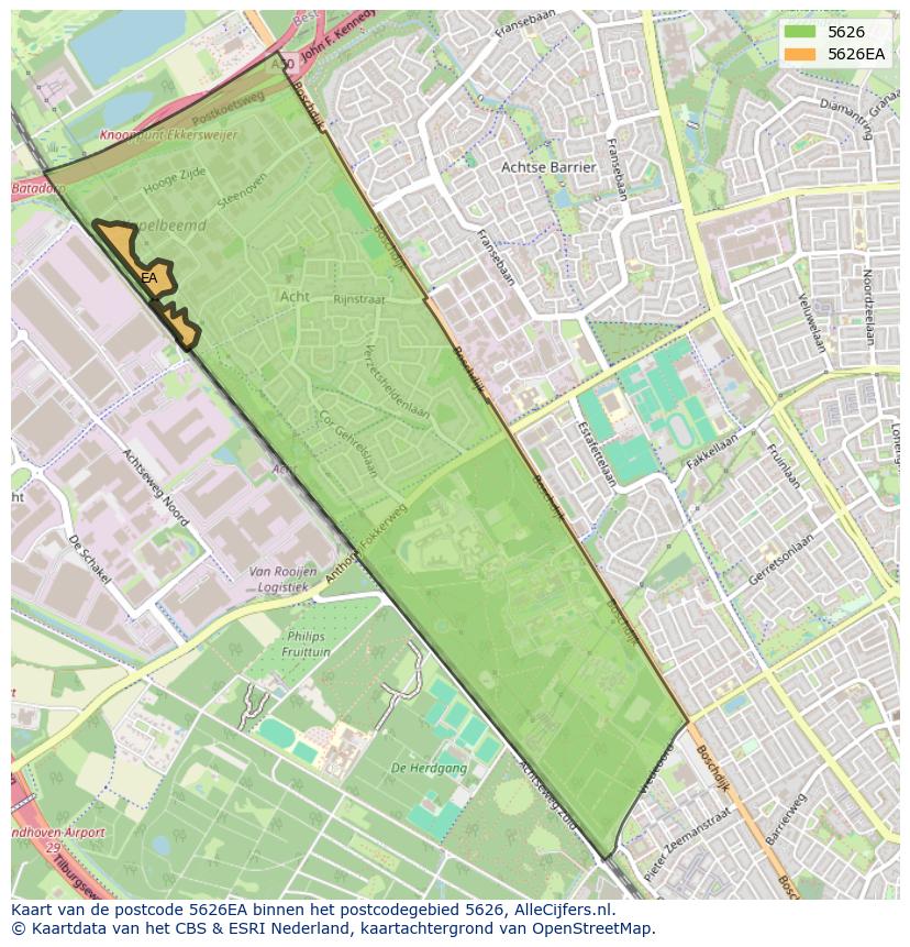 Afbeelding van het postcodegebied 5626 EA op de kaart.