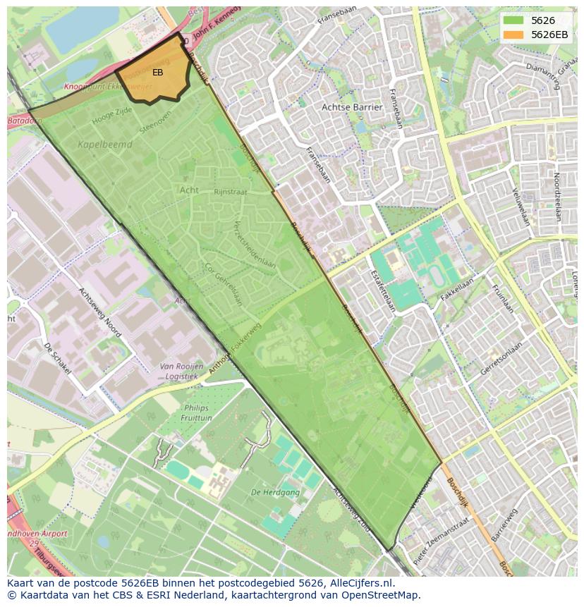 Afbeelding van het postcodegebied 5626 EB op de kaart.