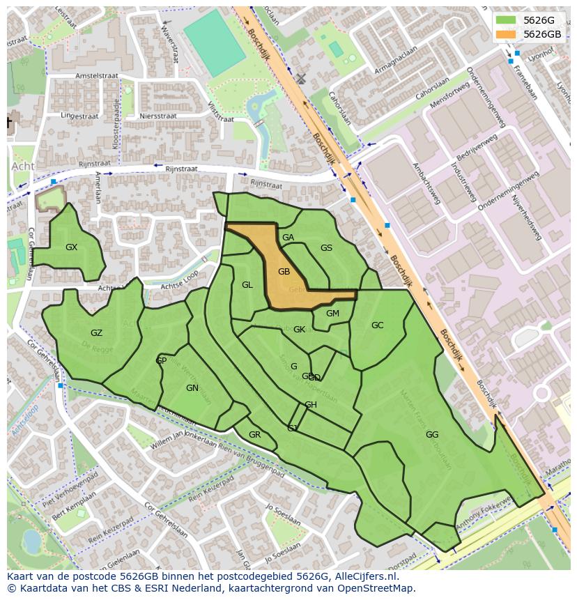 Afbeelding van het postcodegebied 5626 GB op de kaart.