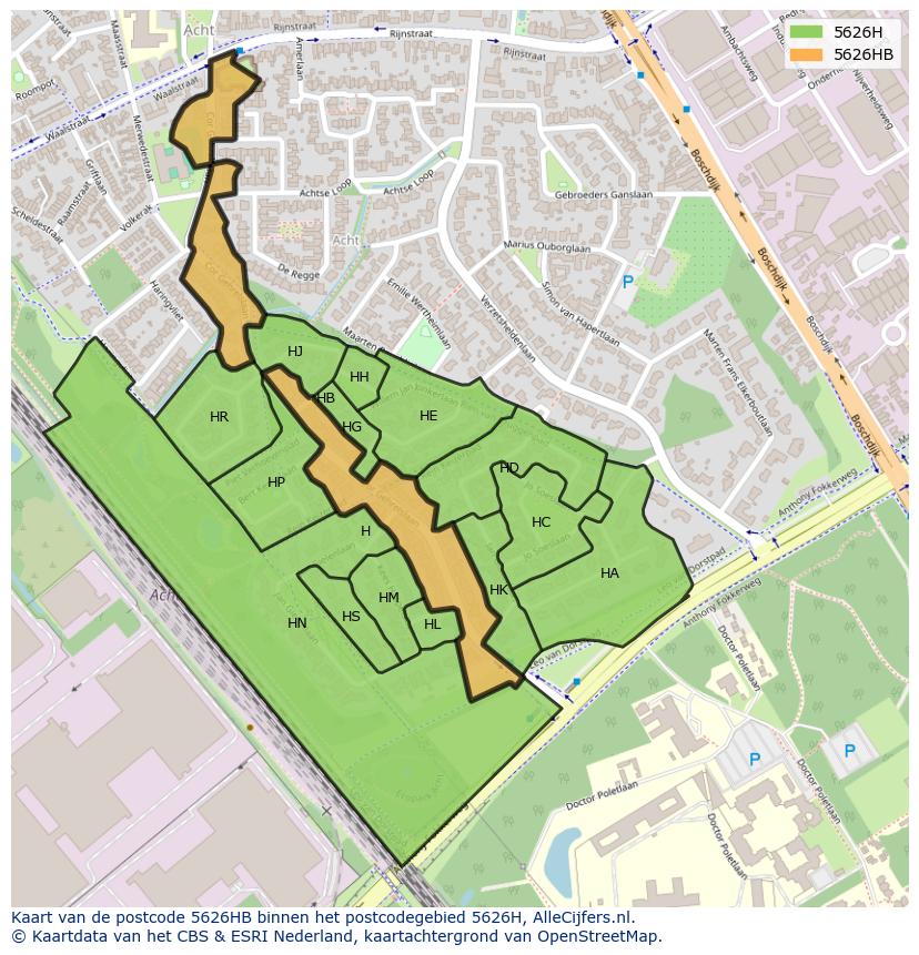 Afbeelding van het postcodegebied 5626 HB op de kaart.
