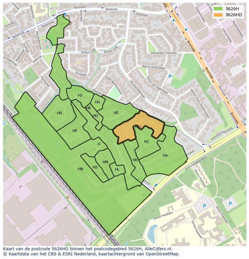 Afbeelding van het postcodegebied 5626 HD op de kaart.