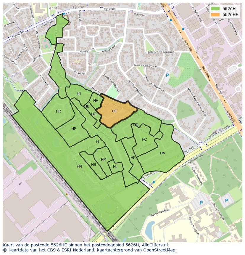 Afbeelding van het postcodegebied 5626 HE op de kaart.