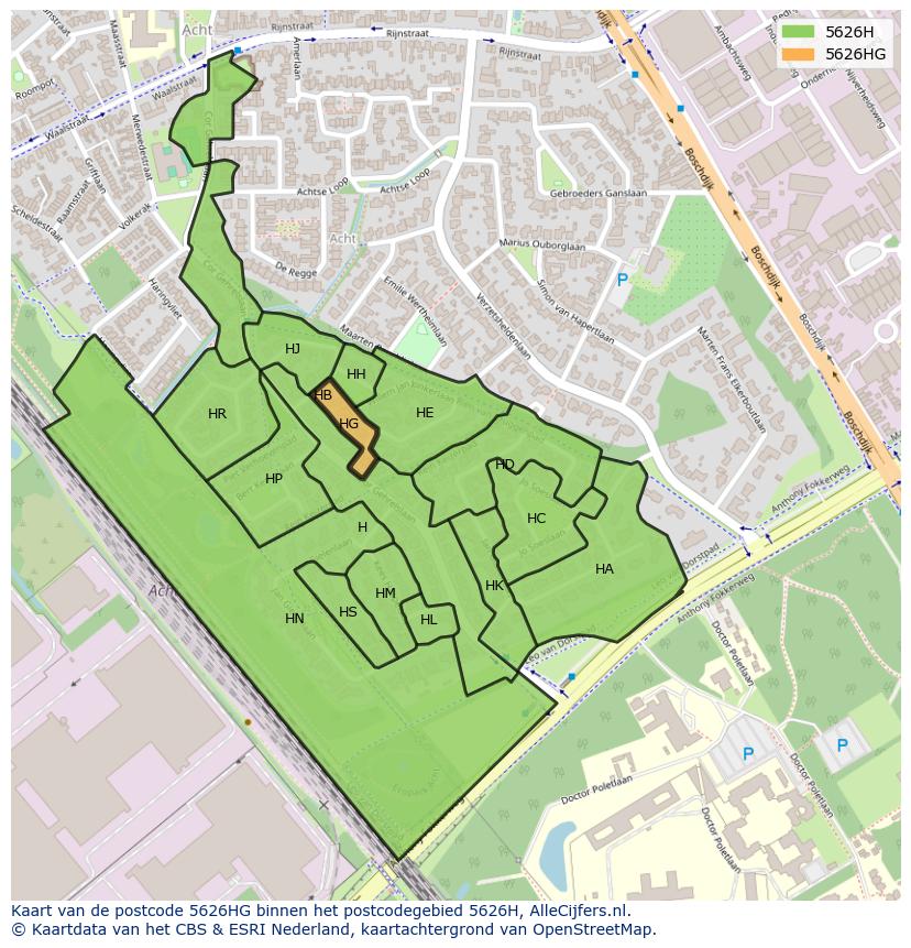 Afbeelding van het postcodegebied 5626 HG op de kaart.