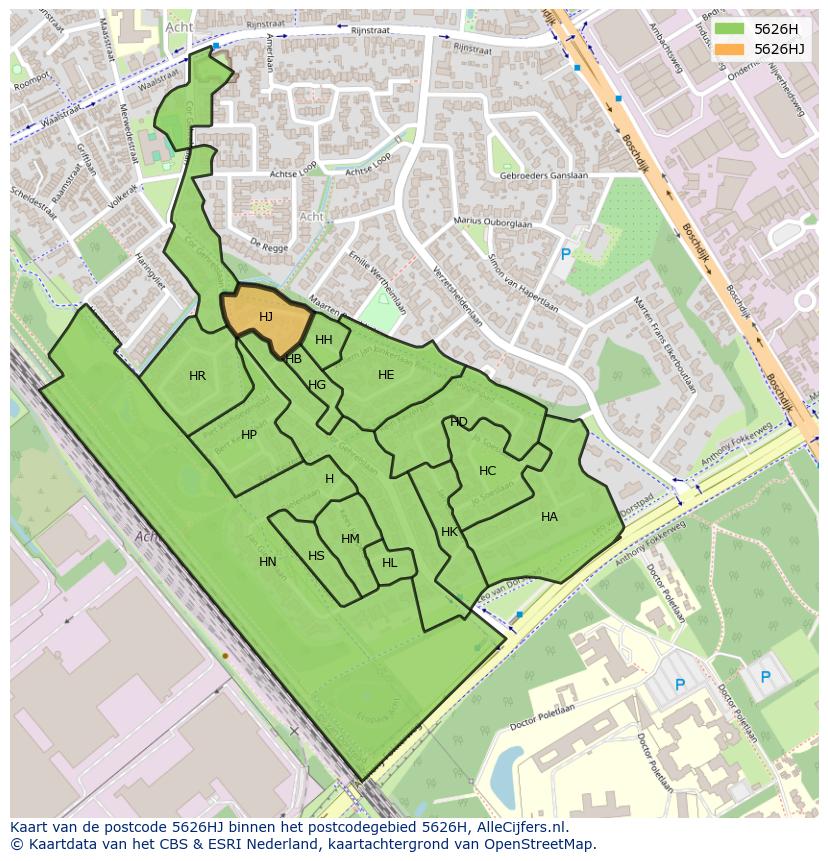 Afbeelding van het postcodegebied 5626 HJ op de kaart.