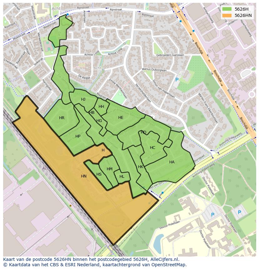 Afbeelding van het postcodegebied 5626 HN op de kaart.