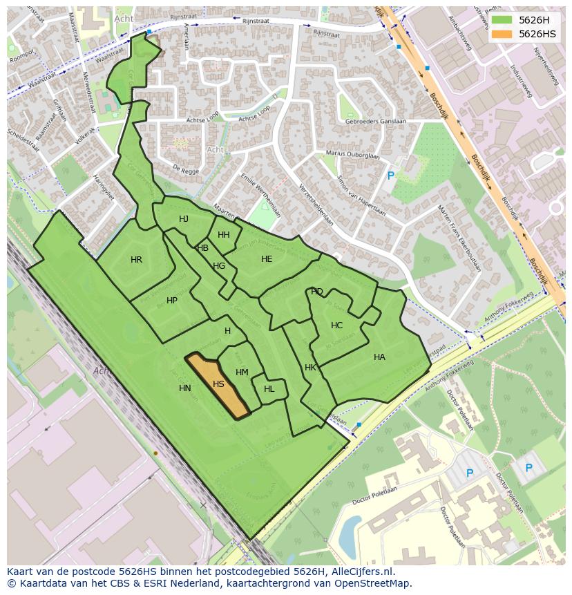 Afbeelding van het postcodegebied 5626 HS op de kaart.