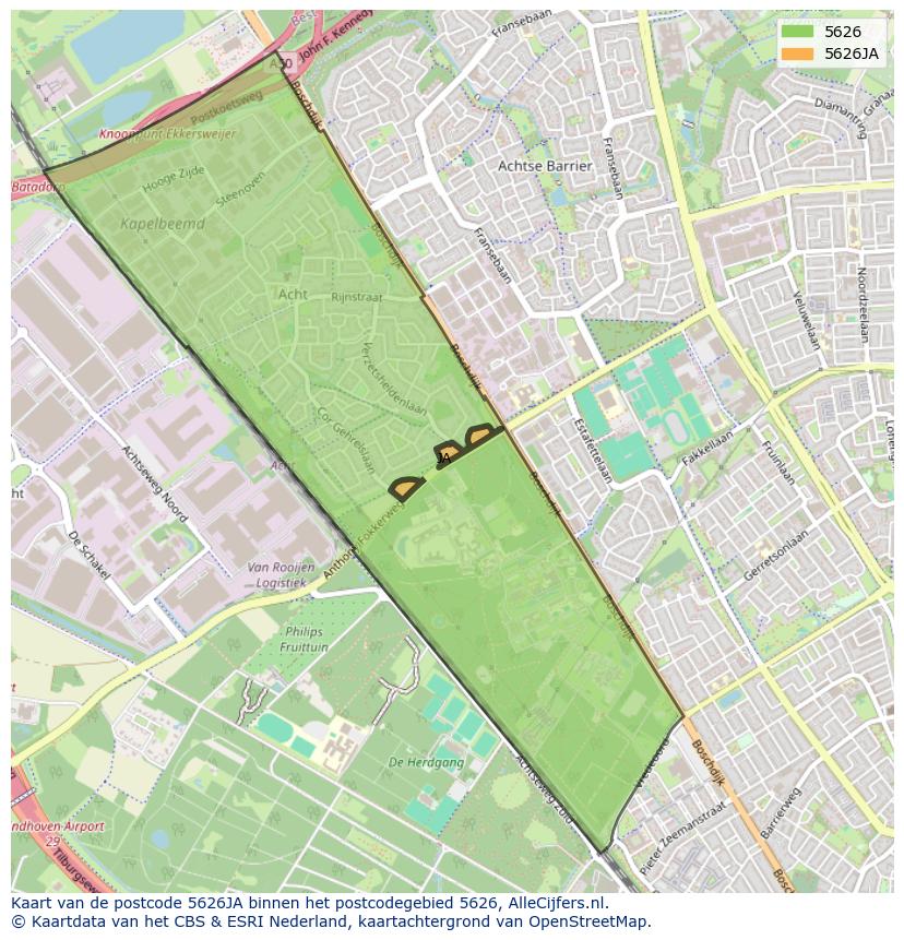Afbeelding van het postcodegebied 5626 JA op de kaart.