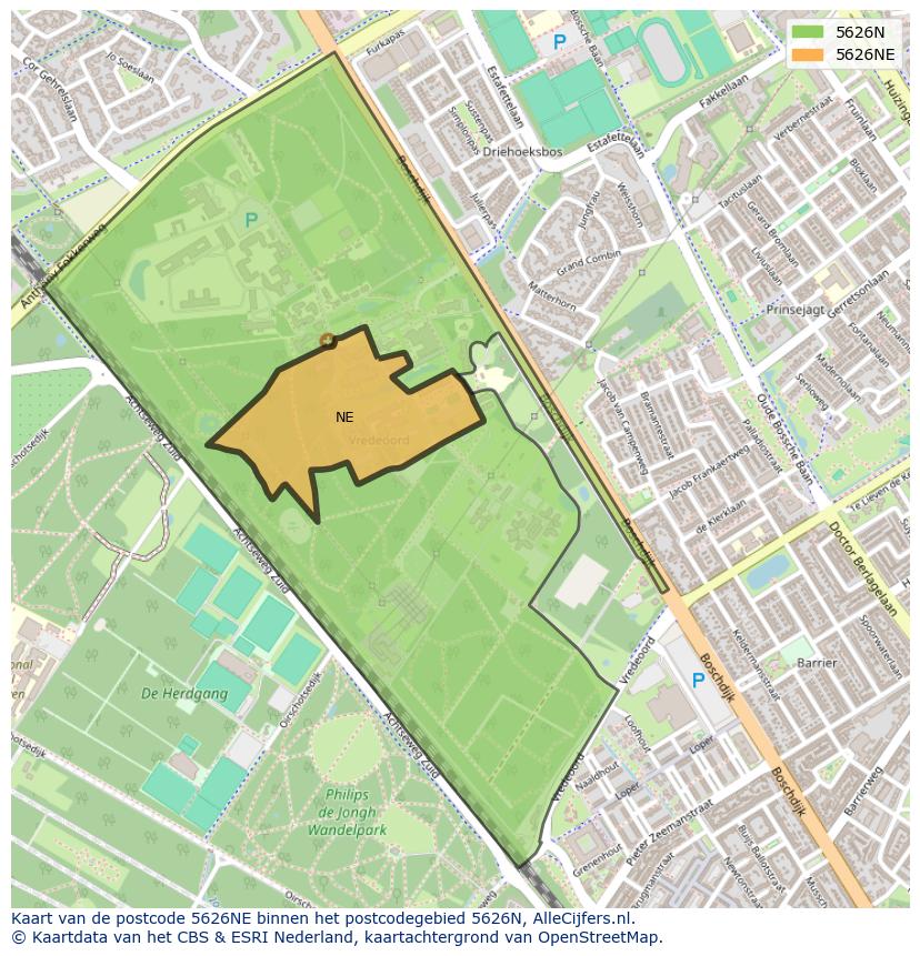 Afbeelding van het postcodegebied 5626 NE op de kaart.