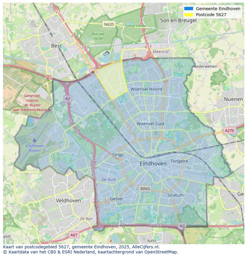 Afbeelding van het postcodegebied 5627 op de kaart.