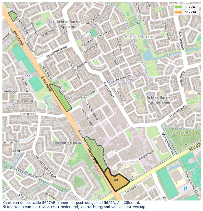 Afbeelding van het postcodegebied 5627 AB op de kaart.