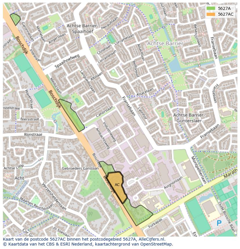 Afbeelding van het postcodegebied 5627 AC op de kaart.