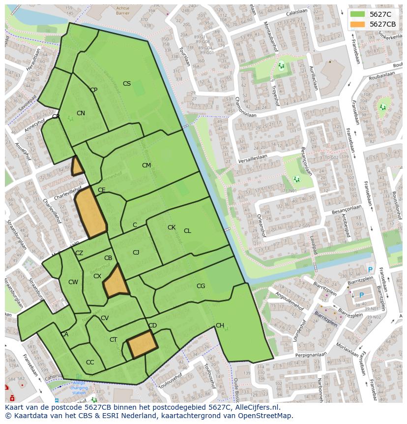 Afbeelding van het postcodegebied 5627 CB op de kaart.