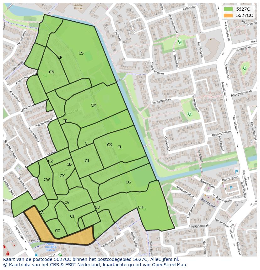 Afbeelding van het postcodegebied 5627 CC op de kaart.