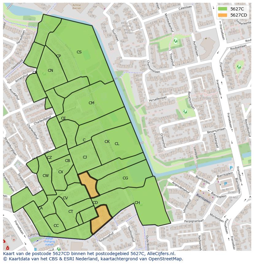 Afbeelding van het postcodegebied 5627 CD op de kaart.