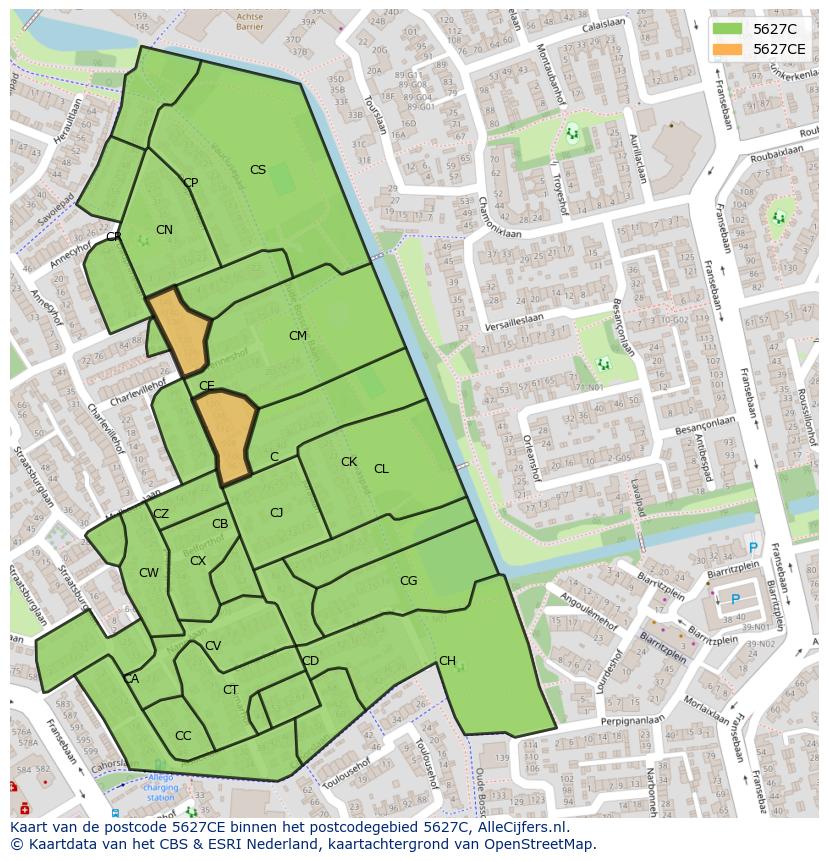 Afbeelding van het postcodegebied 5627 CE op de kaart.
