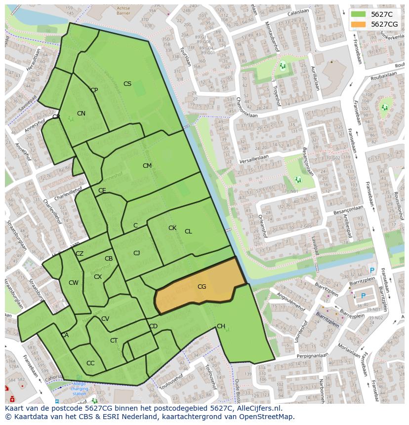 Afbeelding van het postcodegebied 5627 CG op de kaart.