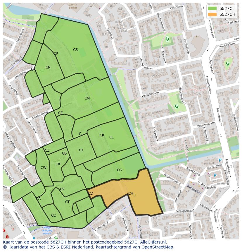 Afbeelding van het postcodegebied 5627 CH op de kaart.