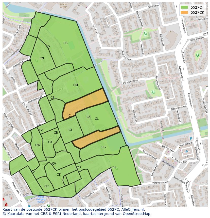 Afbeelding van het postcodegebied 5627 CK op de kaart.
